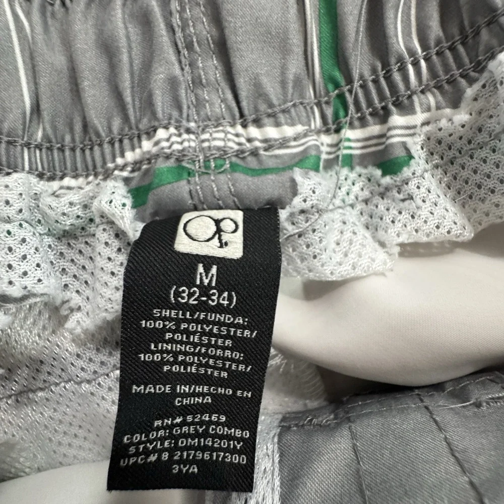 OP Ocean Pacific Board Shorts Men M 32/34 Grey/Green Windowpane Cargo Swim‎ READ